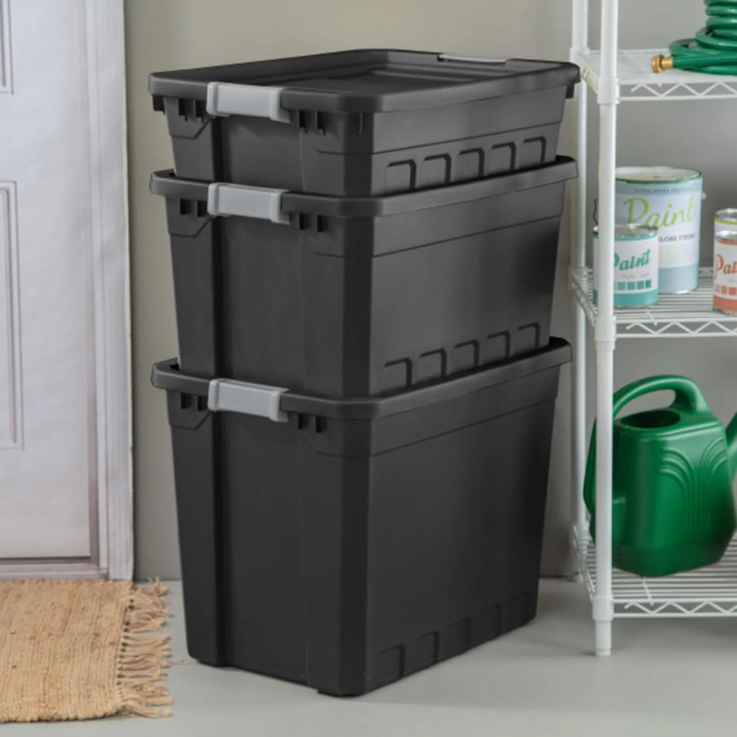 Sterilite 6-Pack Plastic Storage Bins with Lids, Stackable Containers, 10 Gallon, Black