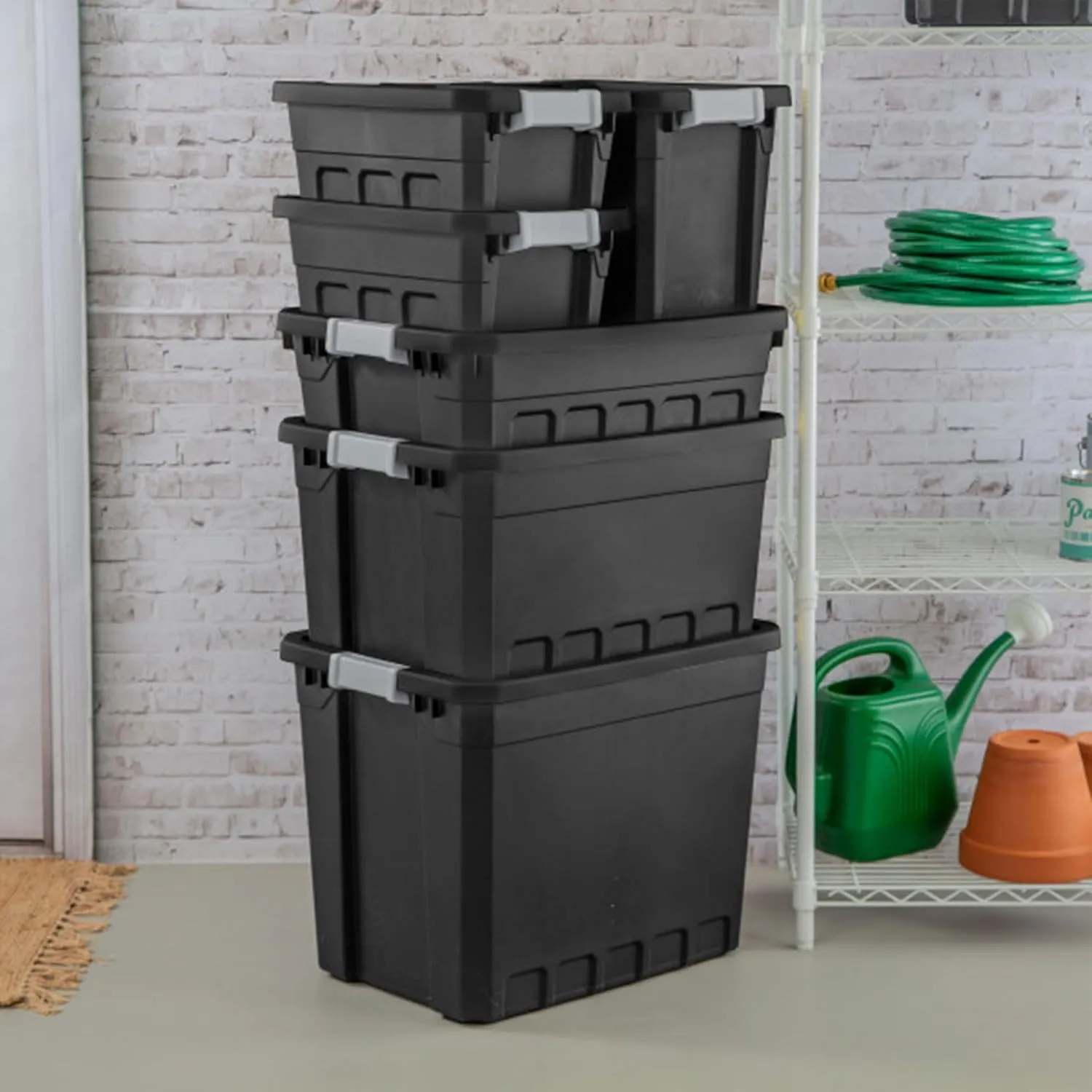Sterilite 6-Pack Plastic Storage Bins with Lids, Stackable Containers, 10 Gallon, Black