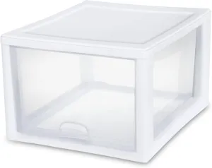 Sterilite 8-Pack 27 Quart Stacking Drawer, Clear Storage Closet Organizer, White Frame - Stackable Modular Plastic Drawers for Clothes, Accessories, Craft Supplies, Shoes or Linens