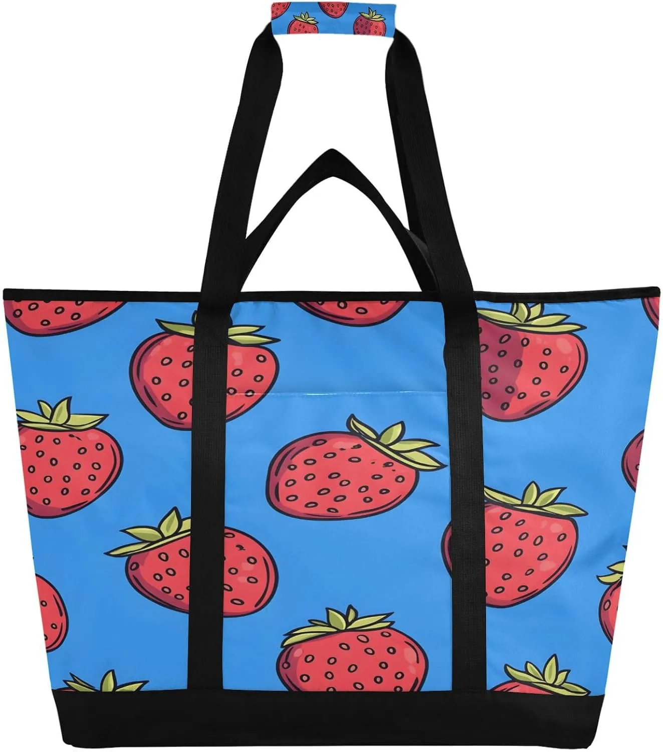 Strawberry Reusable Insulated Lunchbox Cooler Bag, Leakproof Kitchen Grocery Bag Collapsible Portable Cooler Tote Bag for Picnic, Camping, Office, Travel