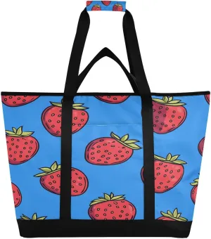 Strawberry Reusable Insulated Lunchbox Cooler Bag, Leakproof Kitchen Grocery Bag Collapsible Portable Cooler Tote Bag for Picnic, Camping, Office, Travel