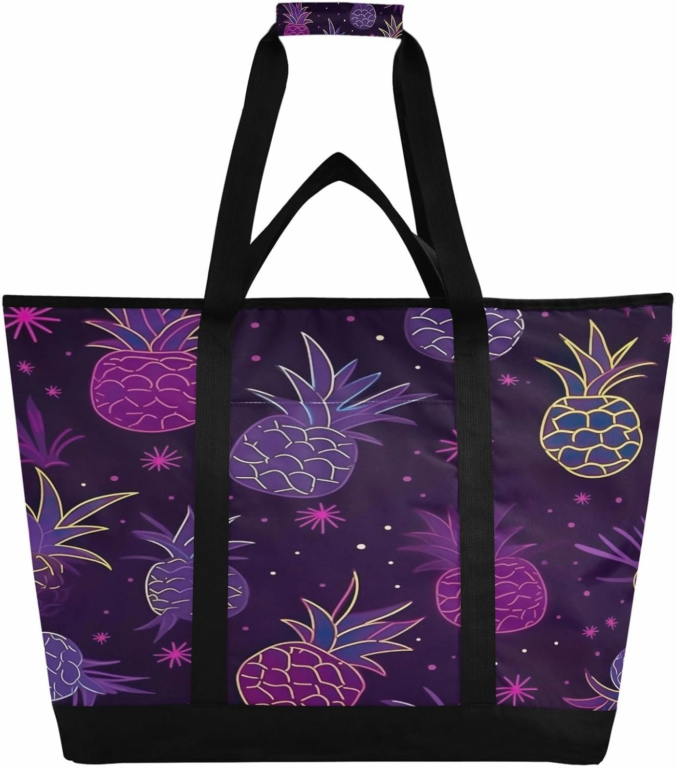 Summer Pineapple Reusable Insulated Lunchbox Cooler Bag, Leakproof Kitchen Grocery Bag Collapsible Portable Cooler Tote Bag for Picnic, Camping, Office, Travel