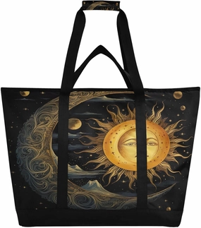 Sun and Moon Reusable Insulated Lunchbox Cooler Bag, Leakproof Kitchen Grocery Bag Collapsible Portable Cooler Tote Bag for Picnic, Camping, Office, Travel