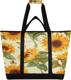 Sunflower Butterfly Reusable Insulated Lunchbox Cooler Bag, Leakproof Kitchen Grocery Bag Collapsible Portable Cooler Tote Bag for Picnic, Camping, Office, Travel