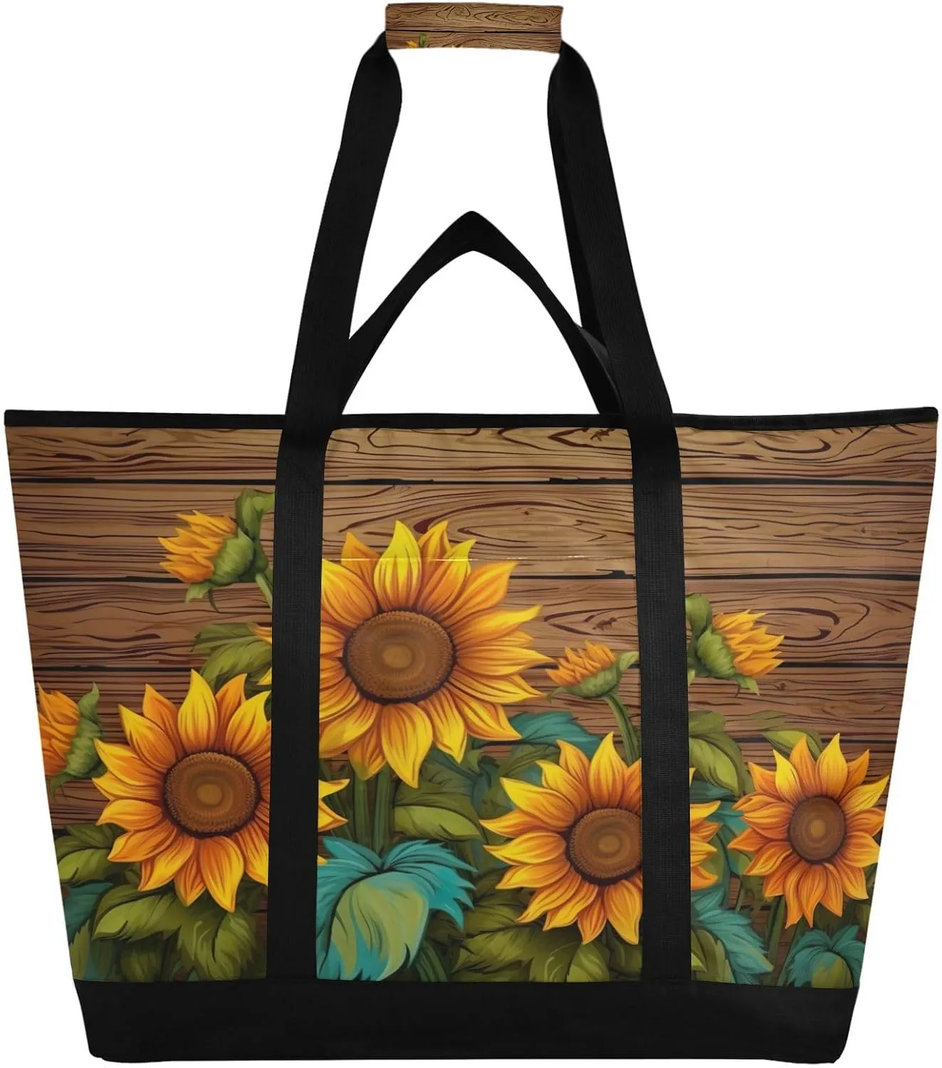 Sunflower Reusable Insulated Lunchbox Cooler Bag, Leakproof Kitchen Grocery Bag Collapsible Portable Cooler Tote Bag for Picnic, Camping, Office, Travel