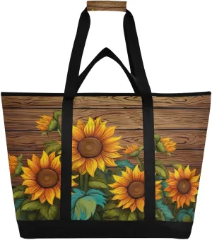 Sunflower Reusable Insulated Lunchbox Cooler Bag, Leakproof Kitchen Grocery Bag Collapsible Portable Cooler Tote Bag for Picnic, Camping, Office, Travel