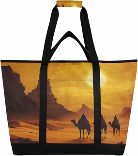 Sunset Desert Camel Reusable Insulated Lunchbox Cooler Bag, Leakproof Kitchen Grocery Bag Collapsible Portable Cooler Tote Bag for Picnic, Camping, Office, Travel