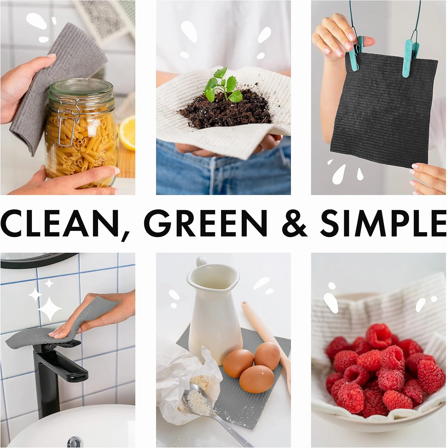 SUPERSCANDI 10 Pack Swedish Dishcloths for Kitchen - 100% Biodegradable & Compostable Reusable Paper Towels Washable, Food-Safe & Without Plastic - Dish Rags Suitable for Any Surface, Grey