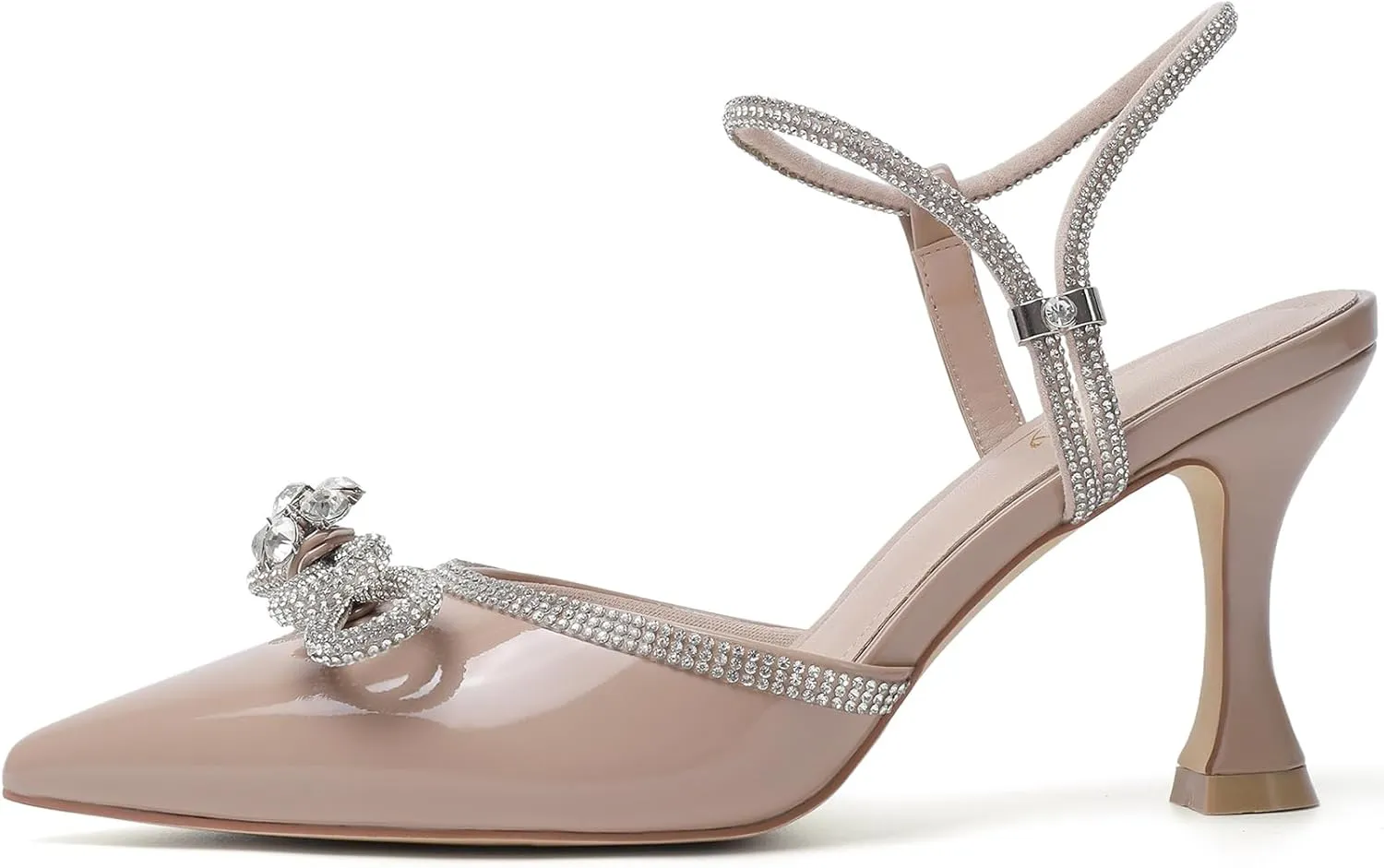 Susanny Women's Closed Toe Rhinstone Wedding Low Heel Slingback Clear Kitten Heels,Adjustable Strap Pointed Toe Bow Pumps High Heeled Prom Dress Shoes