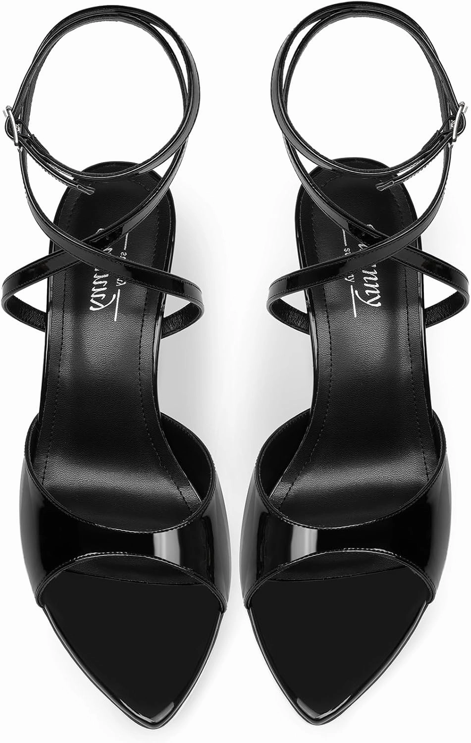 Susanny High Heels for Women Pointed Open Toe Strappy Chunky Block Heels Ankle Strap Stiletto Kitten Heeled Sandals Wedding Bridal Party Prom Sexy Dress Shoes