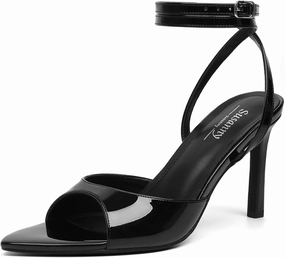 Susanny High Heels for Women Pointed Open Toe Strappy Chunky Block Heels Ankle Strap Stiletto Kitten Heeled Sandals Wedding Bridal Party Prom Sexy Dress Shoes