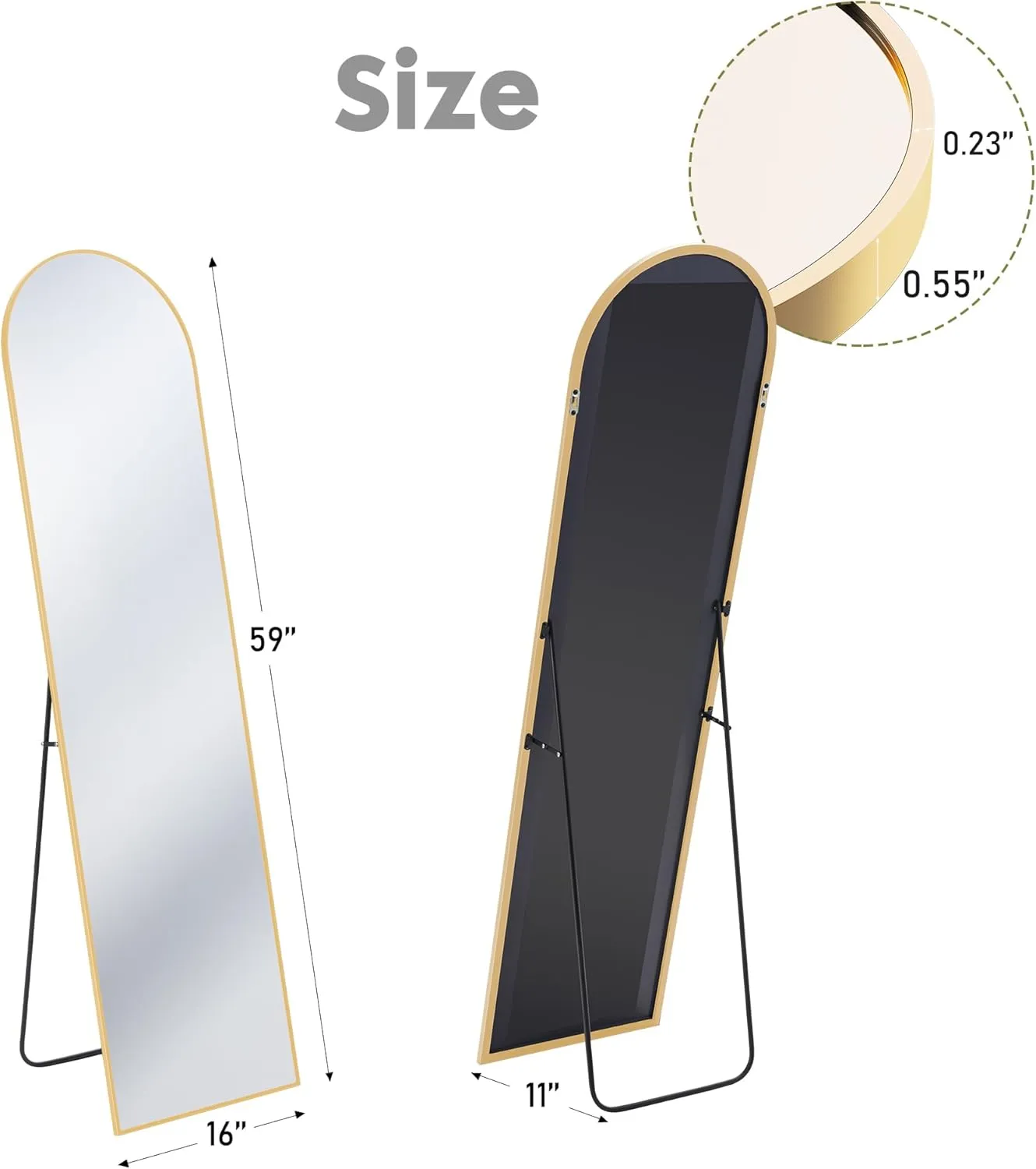 Sweetcrispy 59"x16" Arched Full Length Mirror, Standing or Leaning Full Body Mirror with Aluminum Alloy Thin Frame, Suitable for Bedroom or Cloakroom,Gold