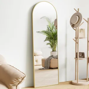Sweetcrispy 59"x16" Arched Full Length Mirror, Standing or Leaning Full Body Mirror with Aluminum Alloy Thin Frame, Suitable for Bedroom or Cloakroom,Gold