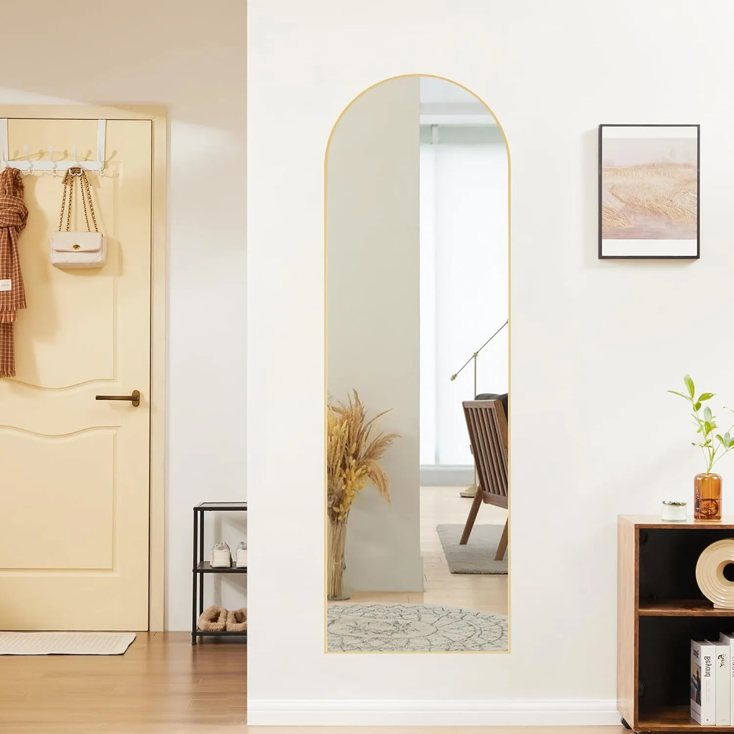 Sweetcrispy 59"x16" Arched Full Length Mirror, Standing or Leaning Full Body Mirror with Aluminum Alloy Thin Frame, Suitable for Bedroom or Cloakroom,Gold