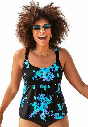 Swimsuits For All Women's Plus Size A Line Relaxed Fit Flared Tankini Top with Adjustable Straps