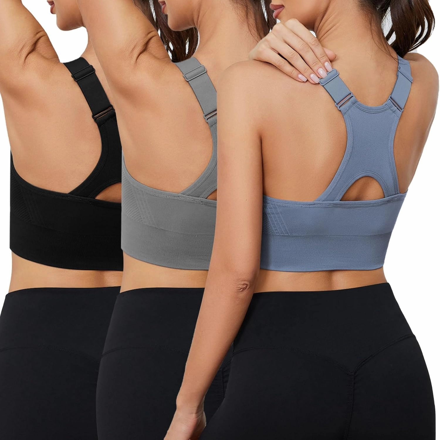 Sykooria Adjustable Sports Bra for Women High Support Padded Workout Tops Packs Gym Fitness Running Yoga Bras