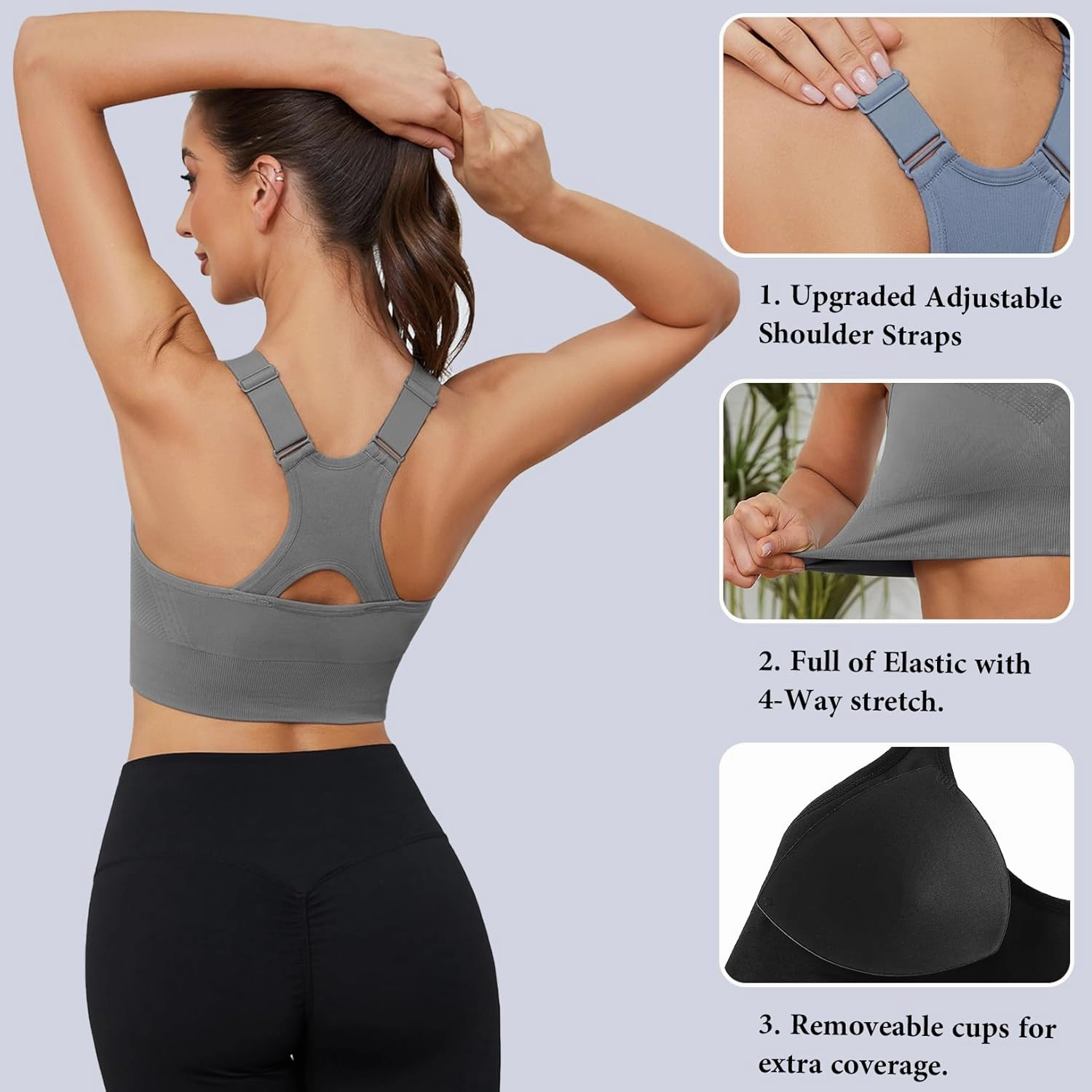 Sykooria Adjustable Sports Bra for Women High Support Padded Workout Tops Packs Gym Fitness Running Yoga Bras