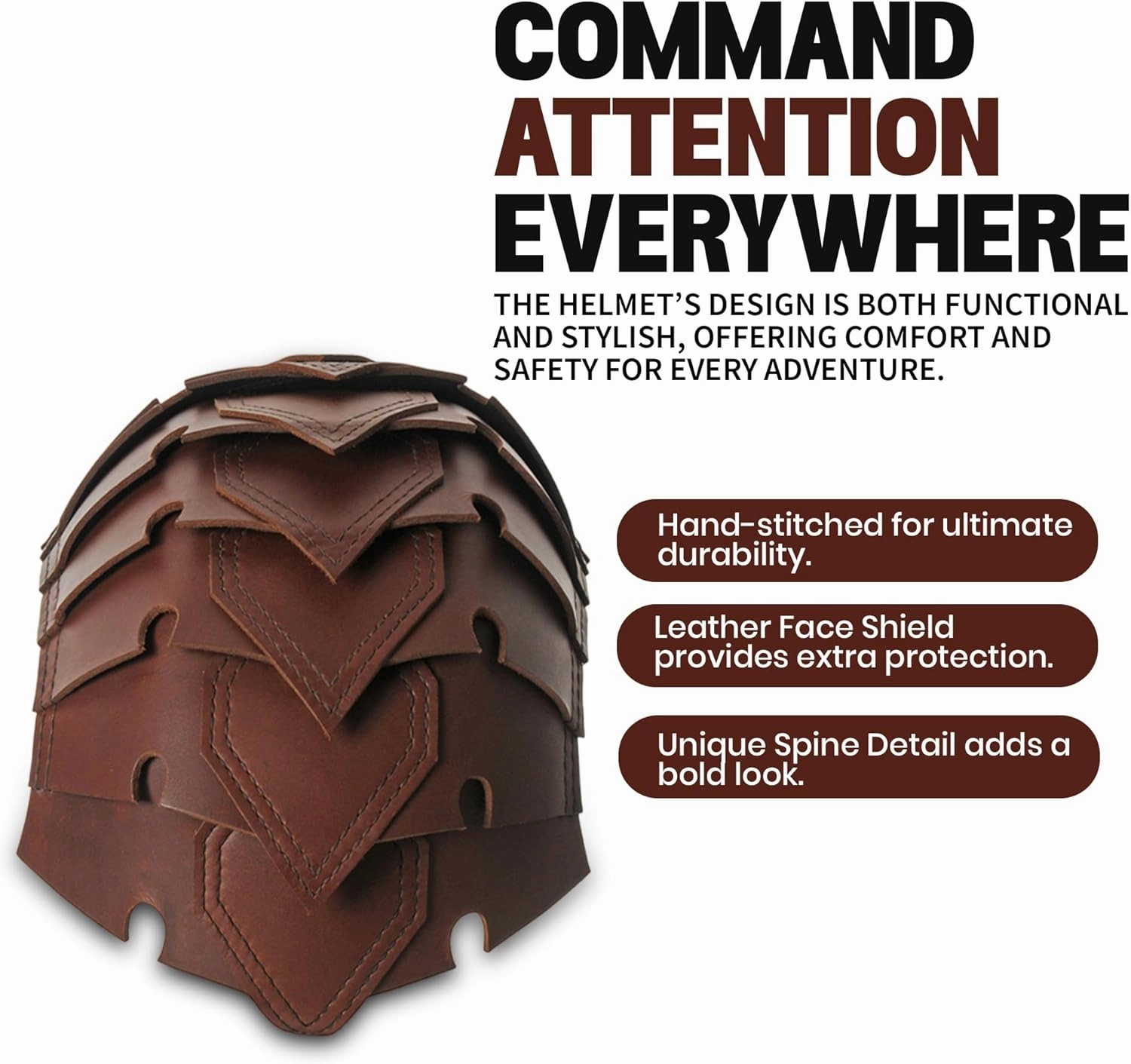 SZCO Top Grain Leather Helmet with Chin Strap | Leather Helmets for LARP and Cosplay – Adjustable, and Lightweight Armor