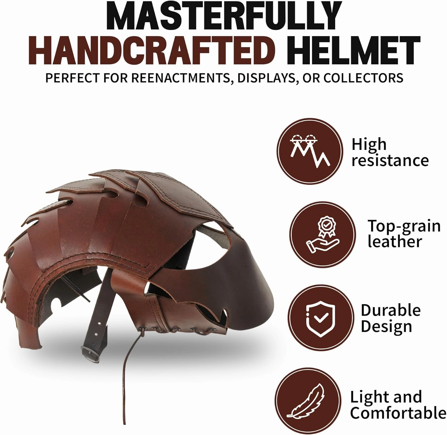 SZCO Top Grain Leather Helmet with Chin Strap | Leather Helmets for LARP and Cosplay – Adjustable, and Lightweight Armor