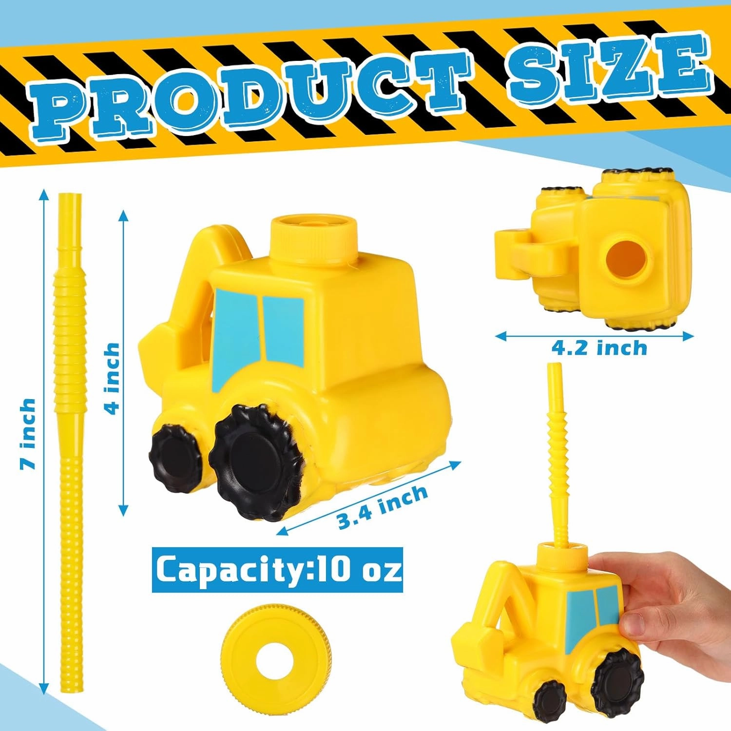 Tanlade 12 Set Excavator Cups with Straws, Plastic Excavator Shape Cup Reusable Plastic Cups Construction Themed Party Favor for Kids Construction Car Birthday Party