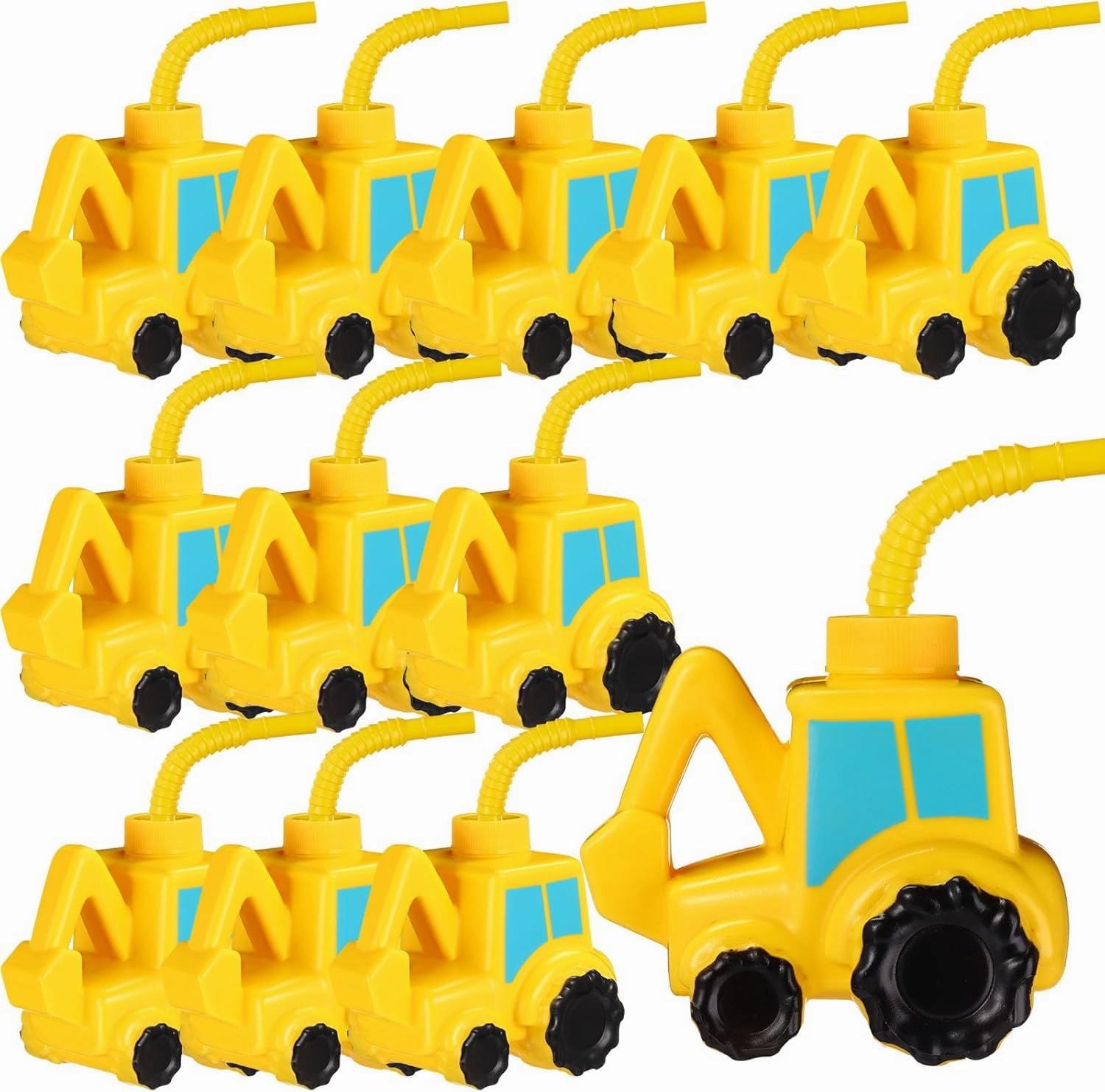 Tanlade 12 Set Excavator Cups with Straws, Plastic Excavator Shape Cup Reusable Plastic Cups Construction Themed Party Favor for Kids Construction Car Birthday Party