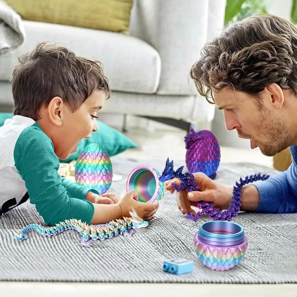 TBOLINE 4Pack 3D Printed Dragon Egg, Full Articulated Crystal Animals Fidget Toy for Autism ADHD, 3D Print Dinosaur Eggs Toy Mythical Pieces Dragon in Egg Kid Teen Boy Girls (4PCS2)