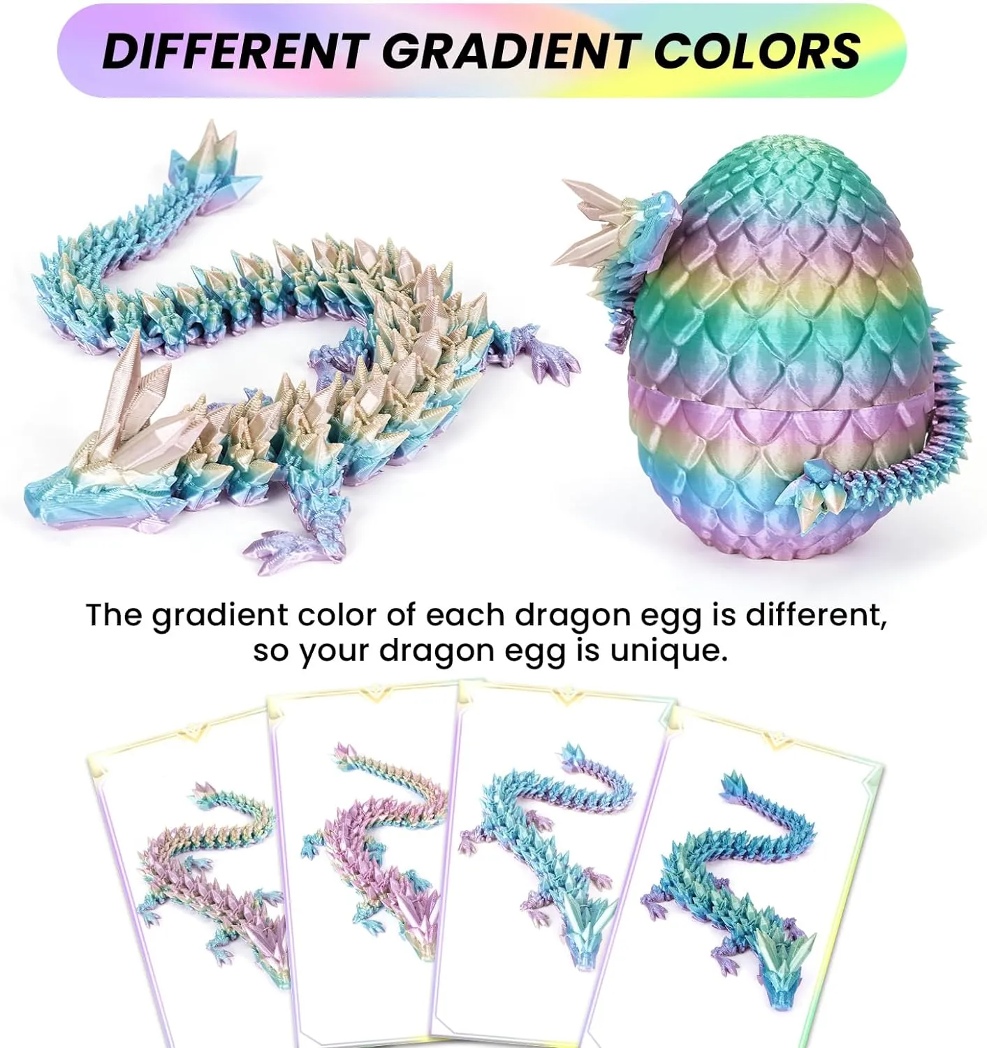 TBOLINE 4Pack 3D Printed Dragon Egg, Full Articulated Crystal Animals Fidget Toy for Autism ADHD, 3D Print Dinosaur Eggs Toy Mythical Pieces Dragon in Egg Kid Teen Boy Girls (4PCS2)
