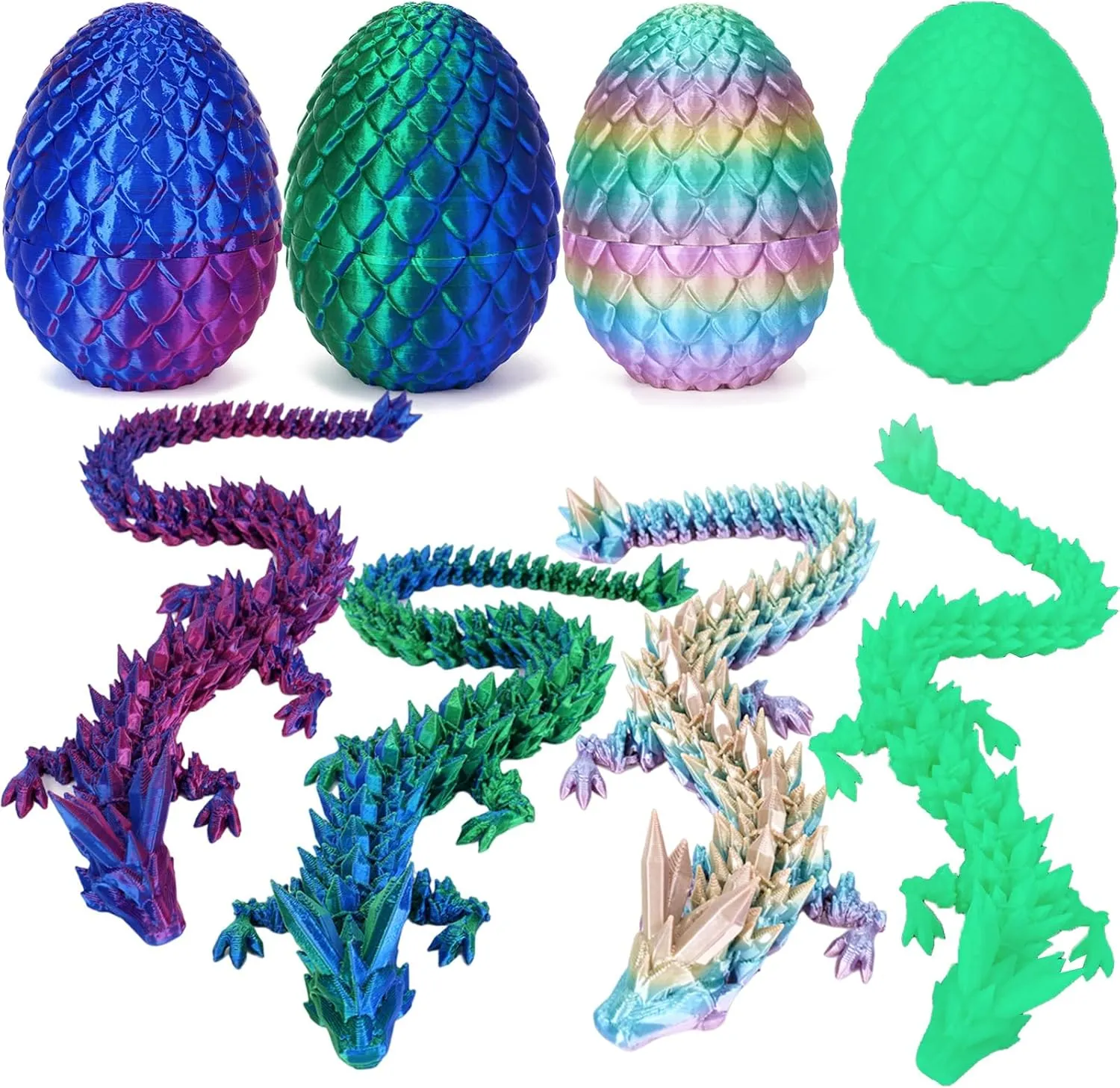 TBOLINE 4Pack 3D Printed Dragon Egg, Full Articulated Crystal Animals Fidget Toy for Autism ADHD, 3D Print Dinosaur Eggs Toy Mythical Pieces Dragon in Egg Kid Teen Boy Girls (4PCS2)