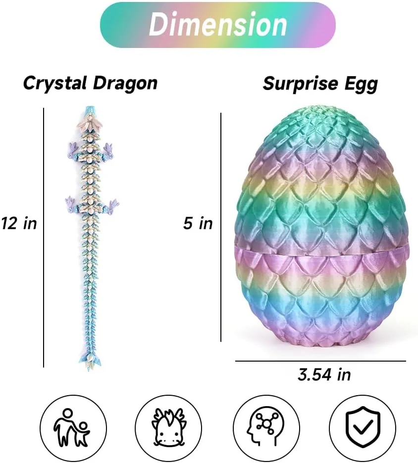 TBOLINE 4Pack 3D Printed Dragon Egg, Full Articulated Crystal Animals Fidget Toy for Autism ADHD, 3D Print Dinosaur Eggs Toy Mythical Pieces Dragon in Egg Kid Teen Boy Girls (4PCS2)