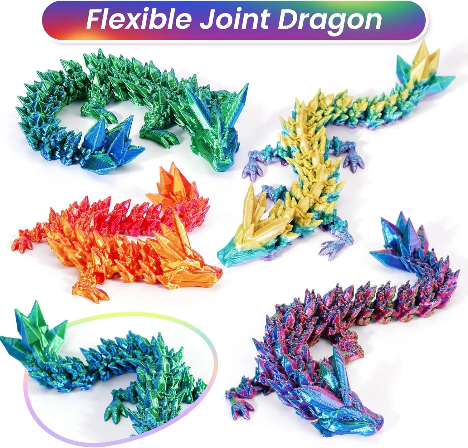 TBOLINE 4PCS 3D Printed Dragon Egg, Articulated Crystal Animals Fidget Toy Kid, Small 3D Printer Dinosaur Dino Eggs Toy Easter Gifts for Kids Boy Girls (4-Piece-C)
