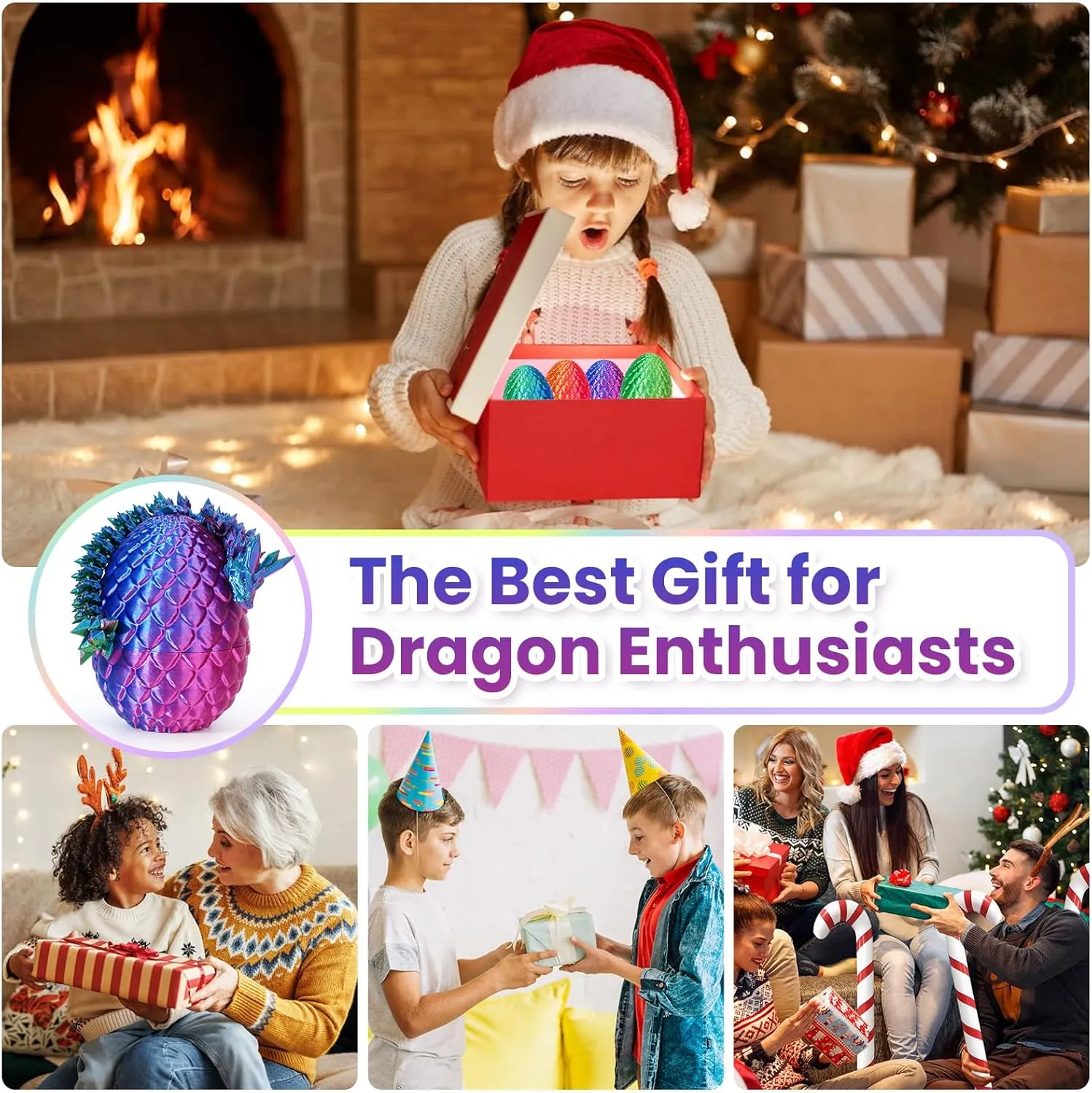 TBOLINE 4PCS 3D Printed Dragon Egg, Mystery Easter Egg Articulated Crystal Animals Fidget Toy for Kid Boy Girls, Mythical Pieces Dragon in Egg Small Dinosaur Eggs Toy (4-Piece-A)