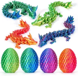 TBOLINE 4PCS 3D Printed Dragon Egg, Mystery Easter Egg Articulated Crystal Animals Fidget Toy for Kid Boy Girls, Mythical Pieces Dragon in Egg Small Dinosaur Eggs Toy (4-Piece-A)