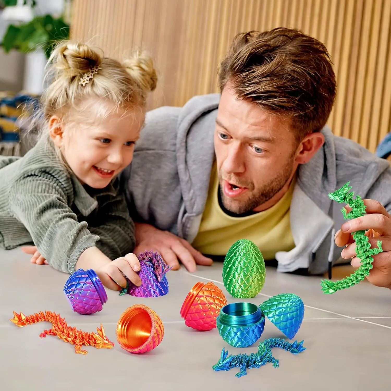 TBOLINE 4PCS 3D Printed Dragon Egg, Mystery Easter Egg Articulated Crystal Animals Fidget Toy for Kid Boy Girls, Mythical Pieces Dragon in Egg Small Dinosaur Eggs Toy (4-Piece-A)