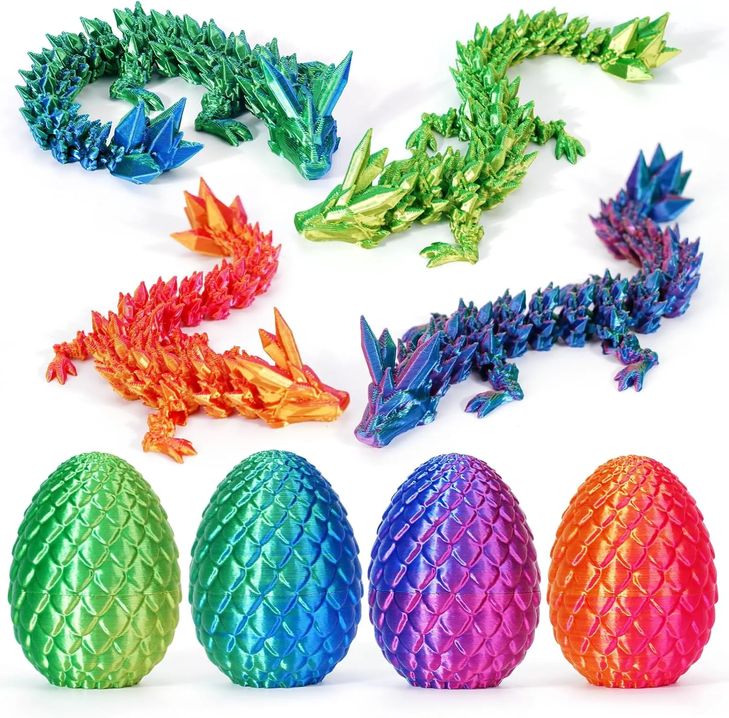 TBOLINE 4PCS 3D Printed Dragon Egg, Mystery Easter Egg Articulated Crystal Animals Fidget Toy for Kid Boy Girls, Mythical Pieces Dragon in Egg Small Dinosaur Eggs Toy (4-Piece-A)