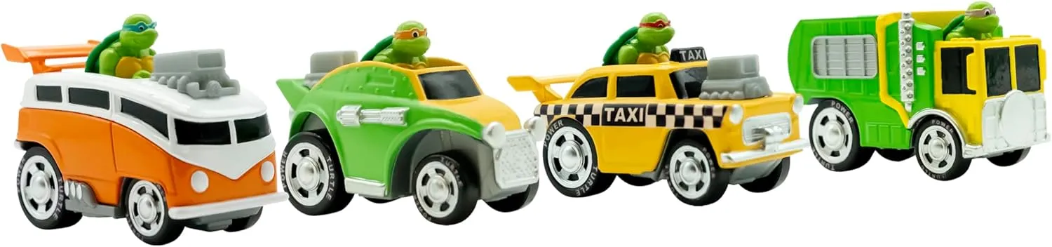 Teenage Mutant Ninja Turtles, 1:64th Diecast Shell Riders Set, Classic Styling, Leo, Raph, Donatello, and Mikey, Ages 3 