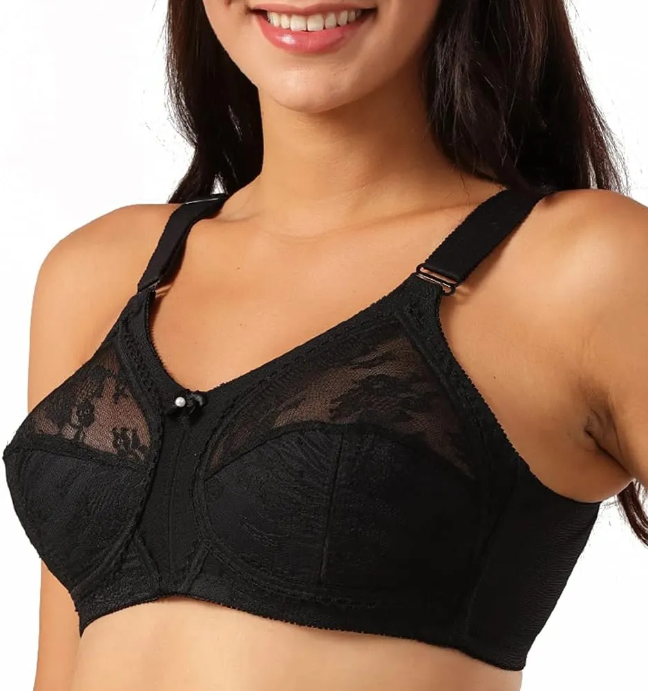 TELIMUSSTO Women's Floral Lace Bra Plus Size Firm Hold Non Wired Non Padded Full Coverage Minimizer