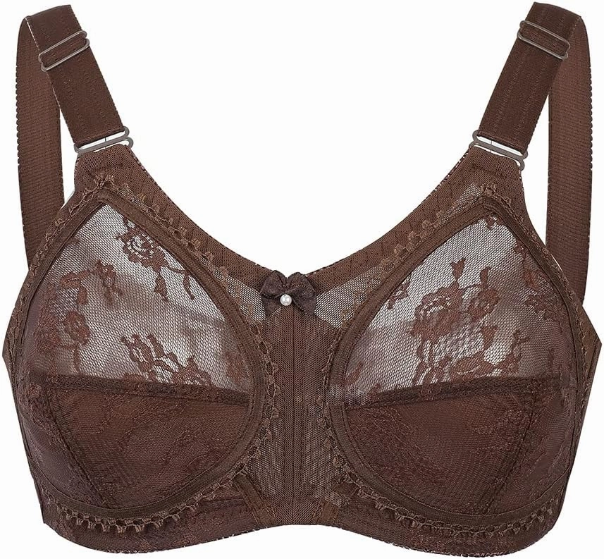 TELIMUSSTO Women's Floral Lace Bra Plus Size Firm Hold Non Wired Non Padded Full Coverage Minimizer