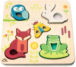 Tender Leaf Toys - Touchy Feely Animals - 5 Piece Wooden Shape Recognition and Dexterity Puzzle - Encourages Language Development - Kids 18 Months  