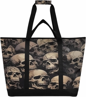Terrifying Skul Reusable Insulated Lunchbox Cooler Bag, Leakproof Kitchen Grocery Bag Collapsible Portable Cooler Tote Bag for Picnic, Camping, Office, Travel
