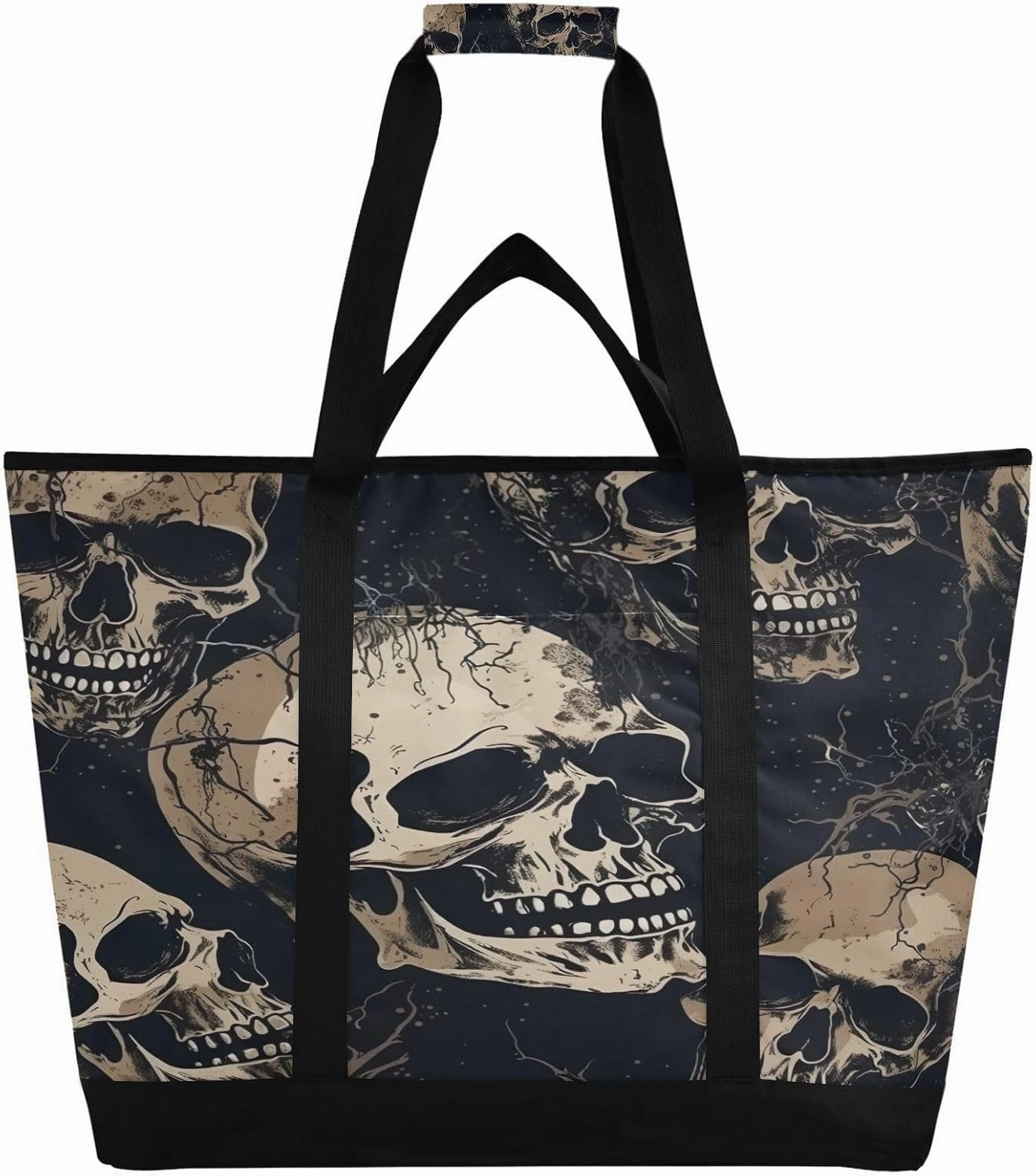 Terrifying Skul Reusable Insulated Lunchbox Cooler Bag, Leakproof Kitchen Grocery Bag Collapsible Portable Cooler Tote Bag for Picnic, Camping, Office, Travel