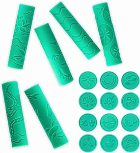 Textured Play Dough Roller Stamps for Modeling Dough and Clay, Pond Art Preschool Toy, Easy Clean Silicone Hand Grip for Kids, Playdough Tools Set Ages 3 , Safe for Baking and Crafts