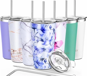 THILY Stainless Steel Tumbler Coffee Cup 20 oz Triple-Insulated Travel Mug with Splash-Proof Lid, for Ice Drinks and Hot Beverage Coffee Cup, Outdoor Gift for Women, Iridaceae