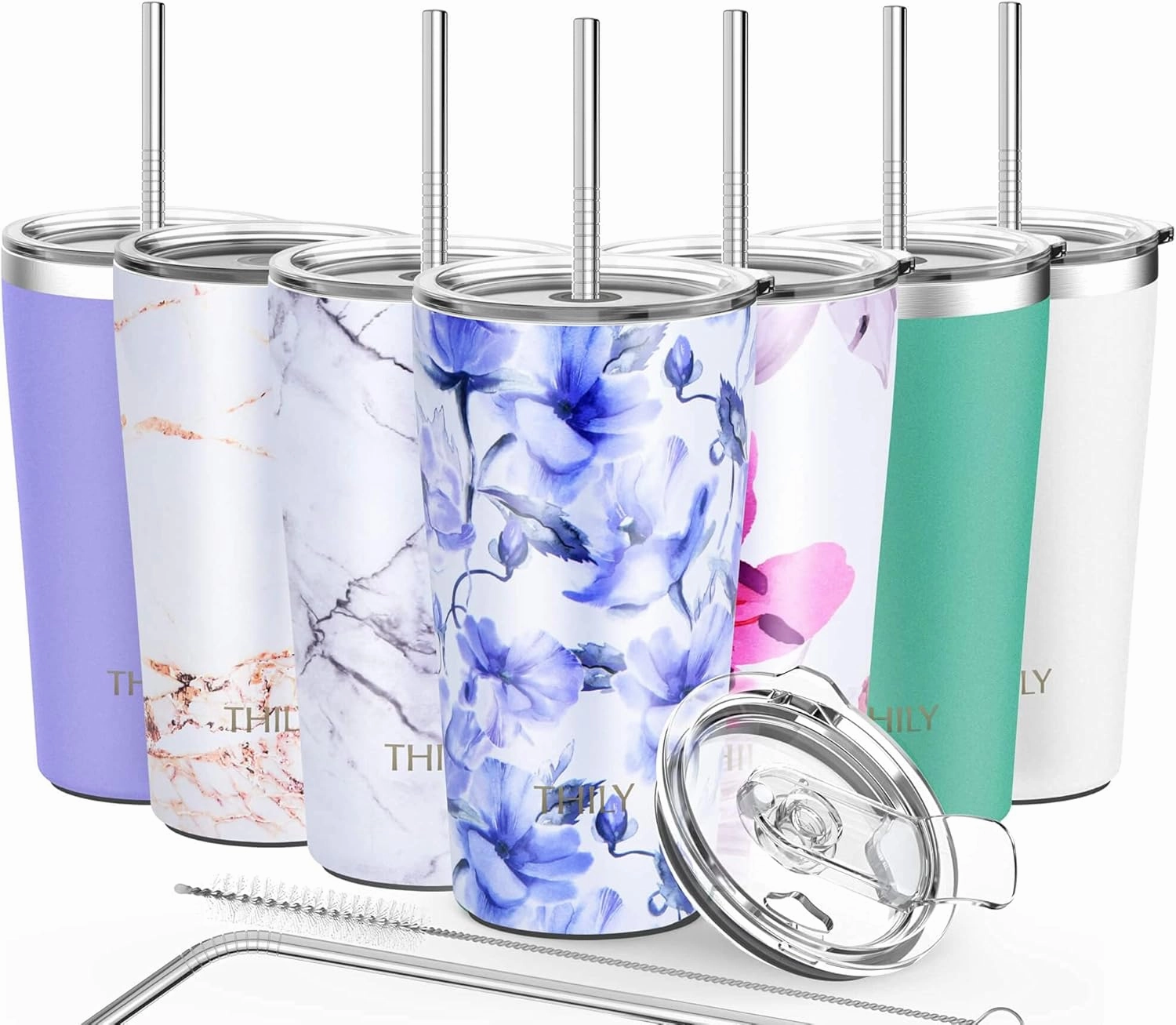 THILY Stainless Steel Tumbler Coffee Cup 20 oz Triple-Insulated Travel Mug with Splash-Proof Lid, for Ice Drinks and Hot Beverage Coffee Cup, Outdoor Gift for Women, Iridaceae