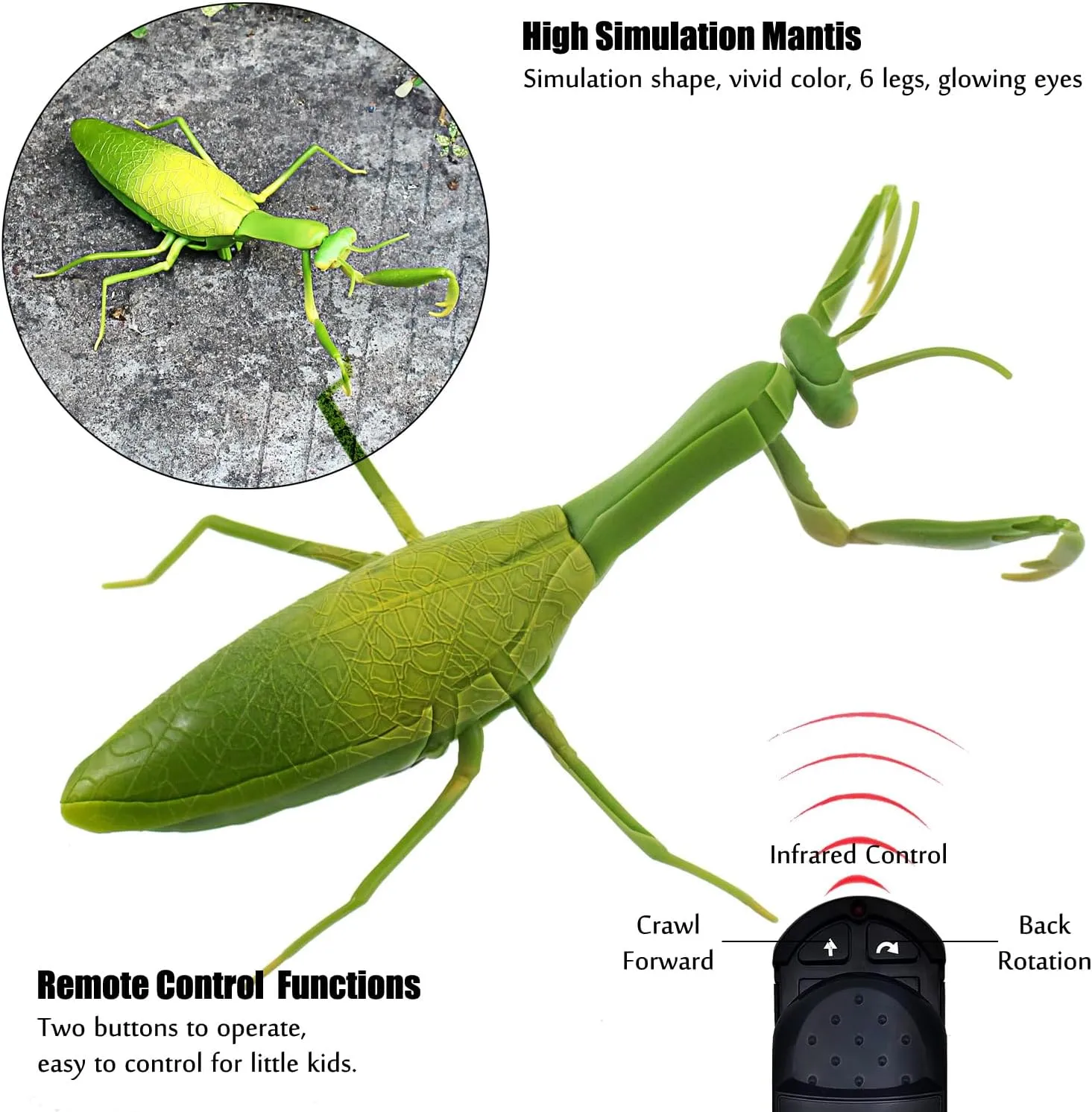Tipmant RC Praying Mantis Toy IR Remote Control Animal Realistic Insect Car Vehicle Electric for Kids Birthday Gifts
