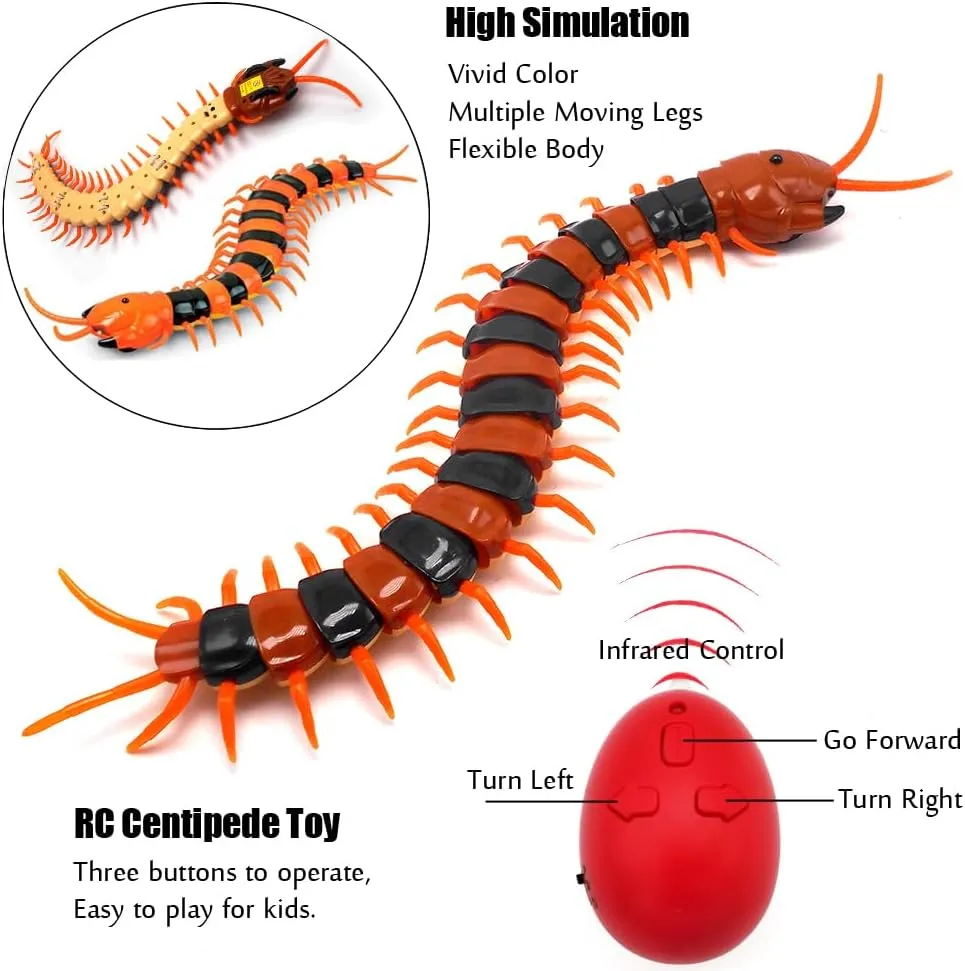 Tipmant Simulation RC Centipede Scolopendra Realistic Remote Control Vehicle Car Animal Insect Large Size Electric Prank Toy Kids Christmas Birthday Gifts (Orange Striped)