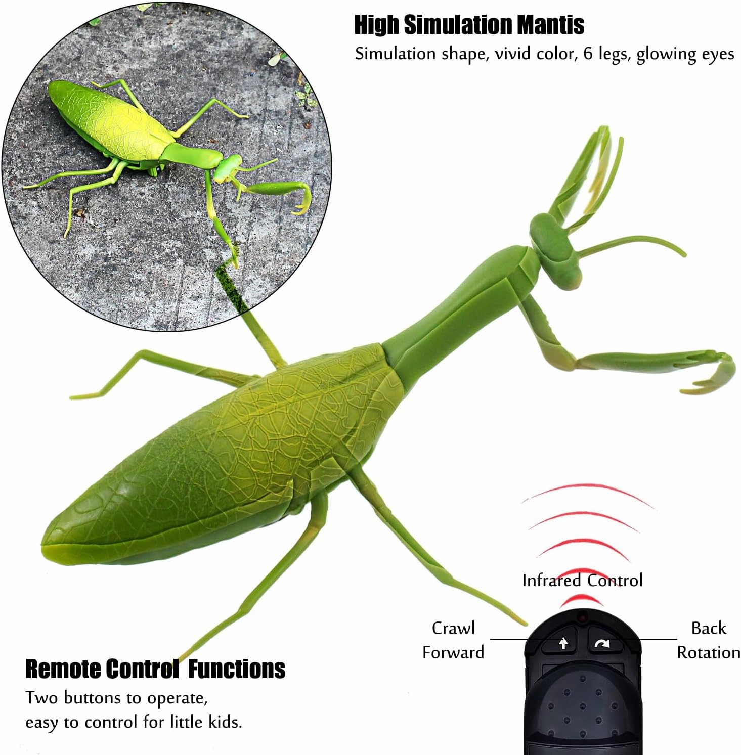Tipmant RC Praying Mantis Toy IR Remote Control Animal Realistic Insect Car Vehicle Electric for Kids Birthday Gifts