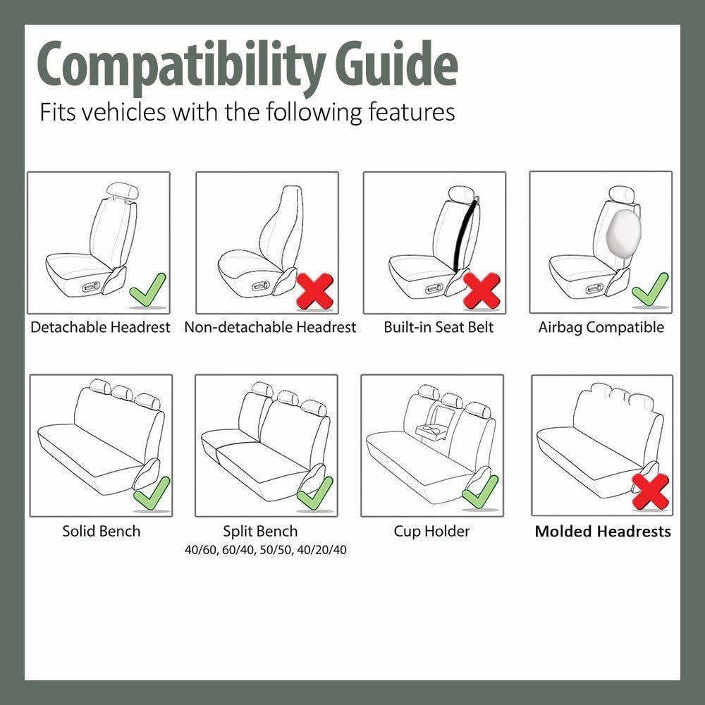 TLH Edgy Piping Style 3 Row 8 Seater Automotive Seat Covers Airbag Compatible Split Bench Car Seat Protector Beige Color Universal Fit Seat Cover Set for for Cars Auto Trucks SUV