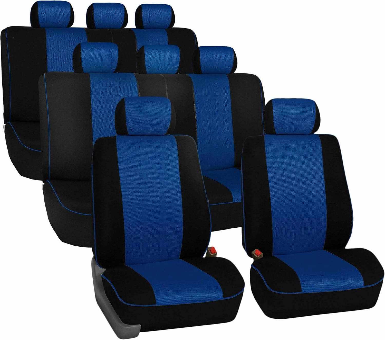 TLH Edgy Piping Style 3 Row 8 Seater Automotive Seat Covers Airbag Compatible Split Bench Car Seat Protector Blue Color Universal Fit Seat Cover Set for for Cars Auto Trucks SUV