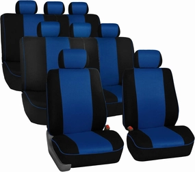 TLH Edgy Piping Style 3 Row 8 Seater Automotive Seat Covers Airbag Compatible Split Bench Car Seat Protector Blue Color Universal Fit Seat Cover Set for for Cars Auto Trucks SUV
