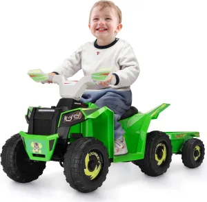 TOBBI 6V Battery Powered Quad Toy Car for Toddlers 1.5-6, with Trailer, Kids Ride on ATV Toy w/Music,Bluetooth,Safety Belt,Power Display